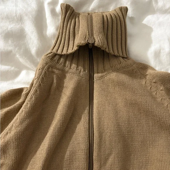 JohnPaulRichard Tan Zip Up Sweater with Ribbed Knit - Picture 4 of 6